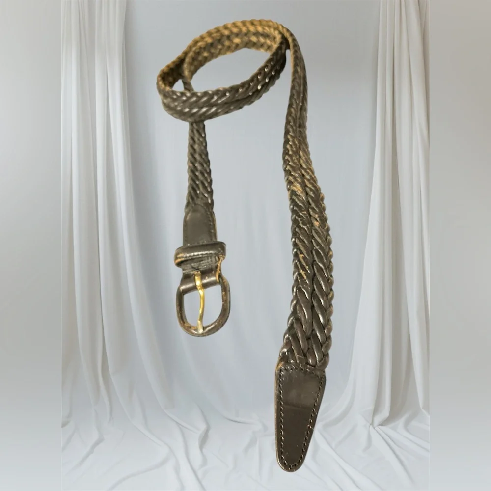Nordstrom Braided Distressed Blk Leather Belt 1.25 Wide Size 40. 46’ in length